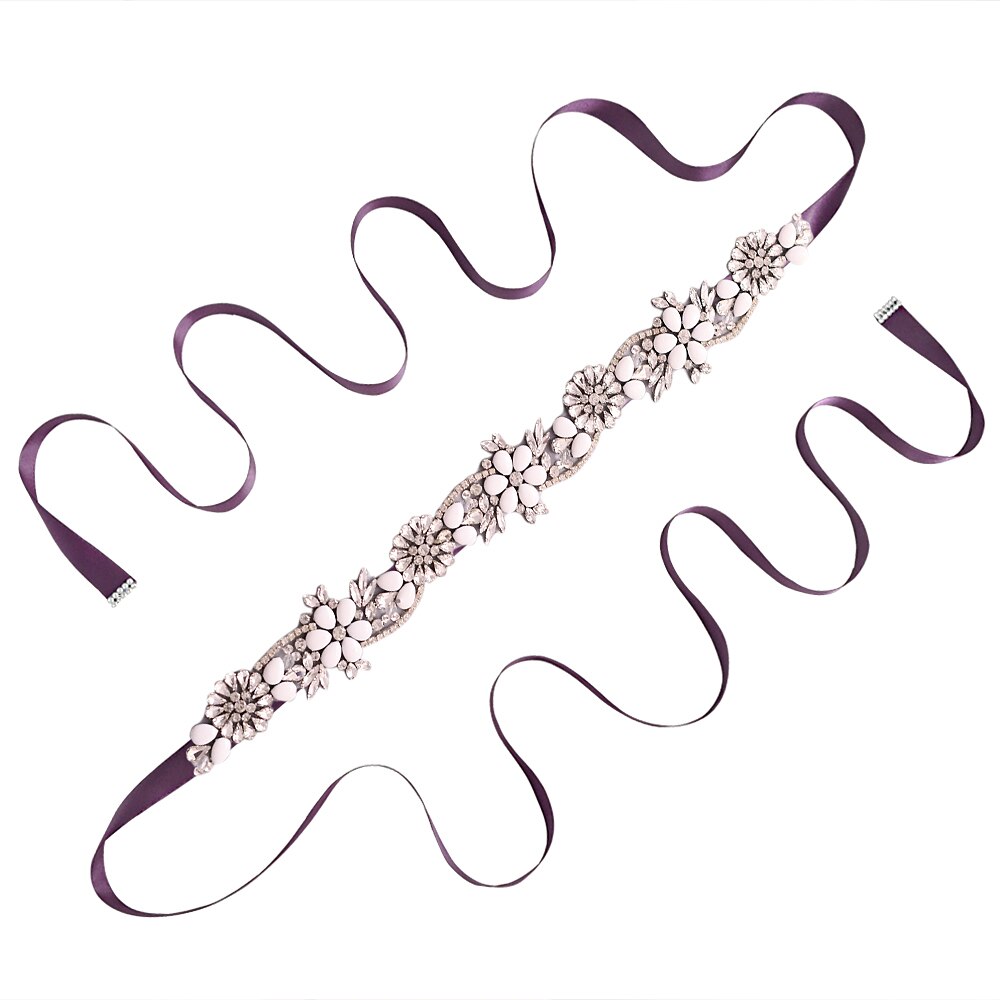 TRiXY S431 Elegante Silber Strass Gürtel Hochzeit Gürtel Schärpe Braut Gürtel für Frauen Brautjungfer Gürtel Juwel Gürtel für Braut Bund: Violett
