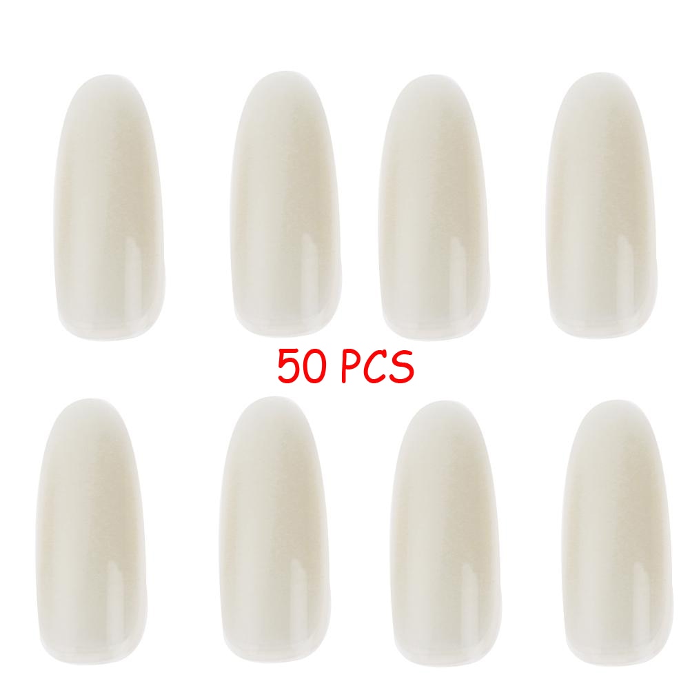 Faux ongles Ultra-fins en acrylique, couverture complète, manucure à la française, blanc naturel, bout rond, 50 pièces/paquet