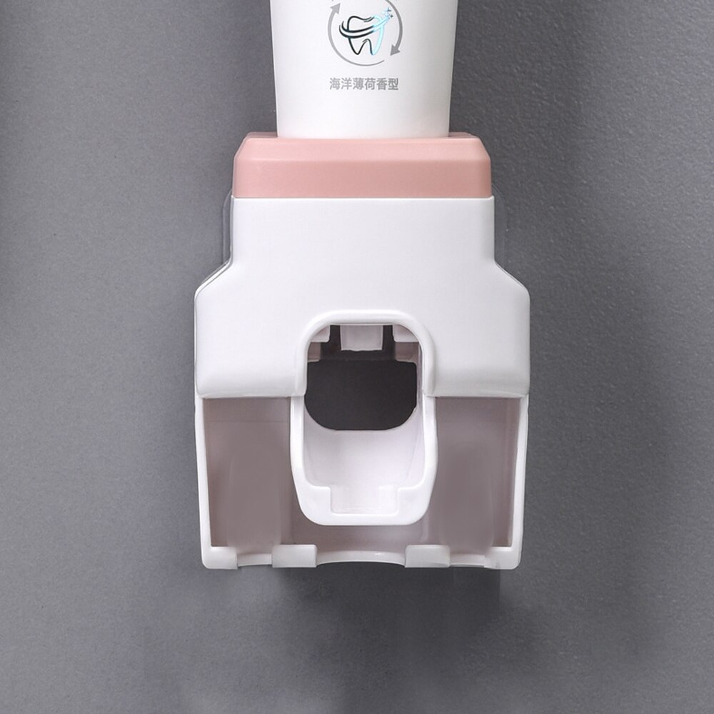 Automatic Toothpaste Dispenser Wall Mount Toothbrush Holder Bathroom Accessories Set Squeezer for Toothpaste Dispenser: Type A--Pink