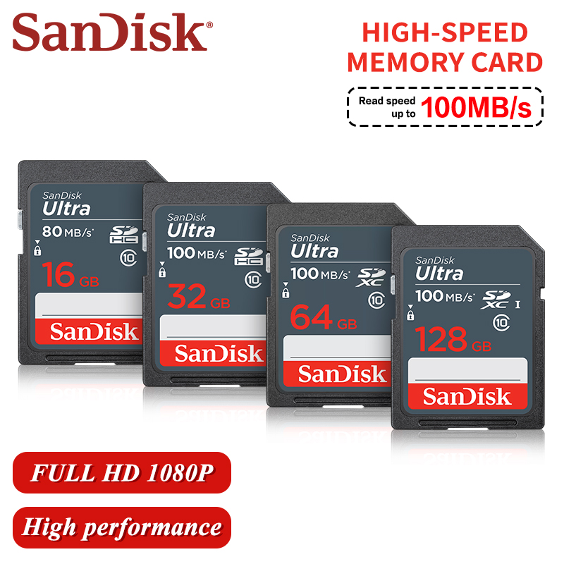 SanDisk SDHC 16GB 32GB SDXC 64GB 128GB 256GB Memory Card C10 1080P UHS-I SD Card for Camera