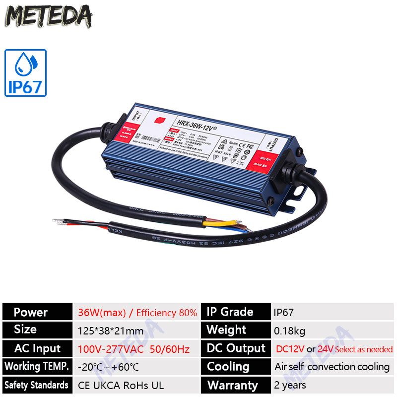 Transformador de iluminación de fuente de alimentación impermeable IP67 AC100V ~ 277V a DC 12V 24V Controlador LED 100W 200W 300W 400W 500W adaptador para exteriores: Beige / 230 V