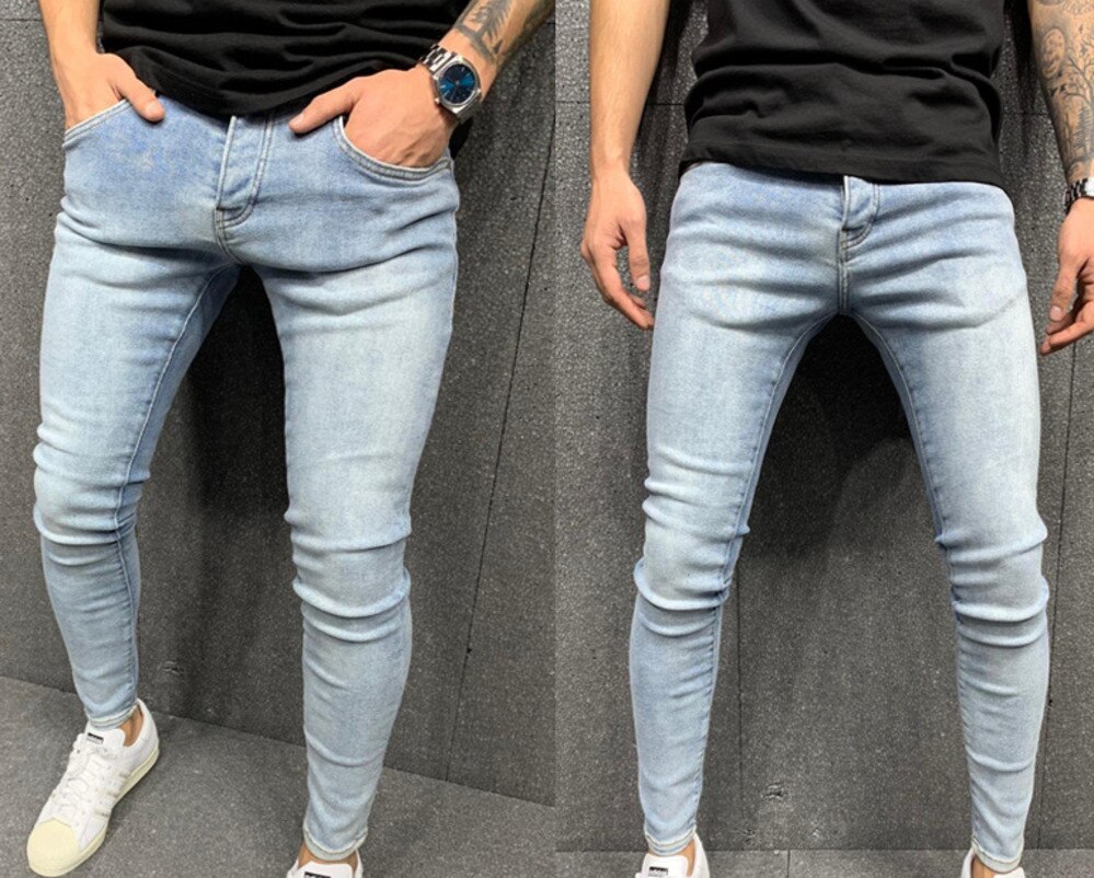 Men's Elastic Slim Jeans Casual Ripped Skinny Trousers Street Clothing Denim Man Elastic Waist Slim Fit Denim Pants