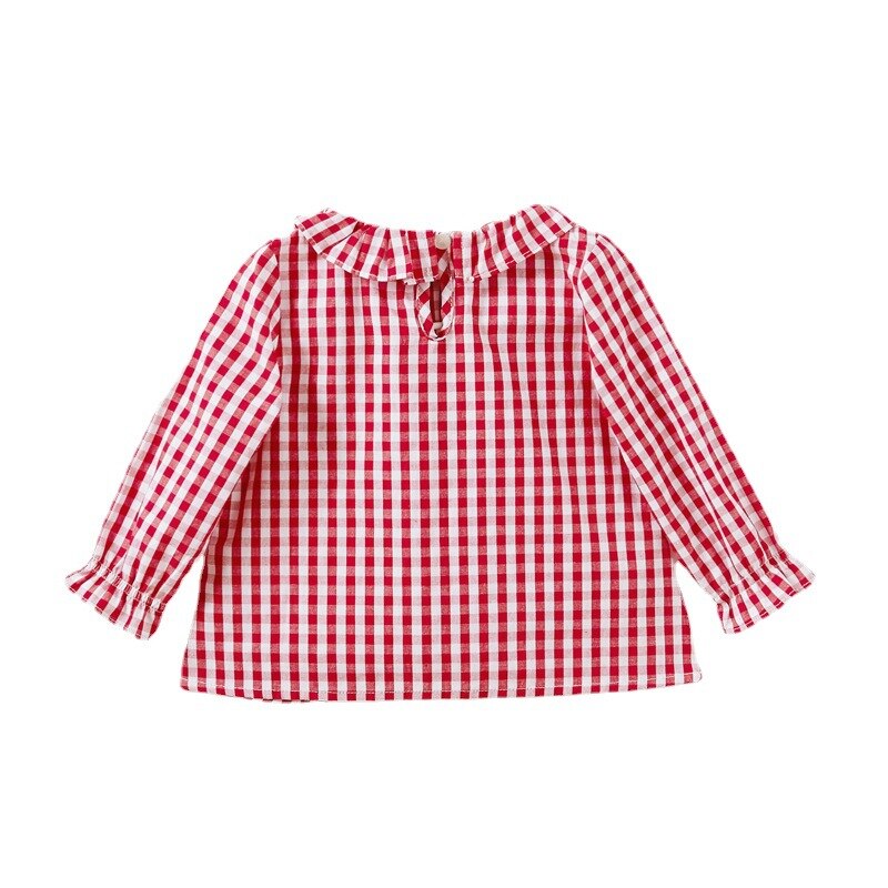 Baby Meisje Kleding Zuigeling Lente Shirt Peuter Plaid Ruffle Lange Mouwen Tops Kinderen Katoenen Pop Kraag Shirts Kid Kleding