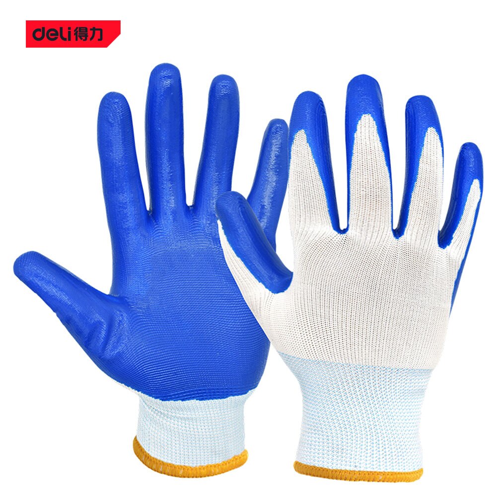 Deli DL521031 12 Pairs Polyester Nitril Gecoate Handschoenen Industriële Arbeid Bescherming Handschoenen Huishouden Outdoor Handgereedschap Handschoenen