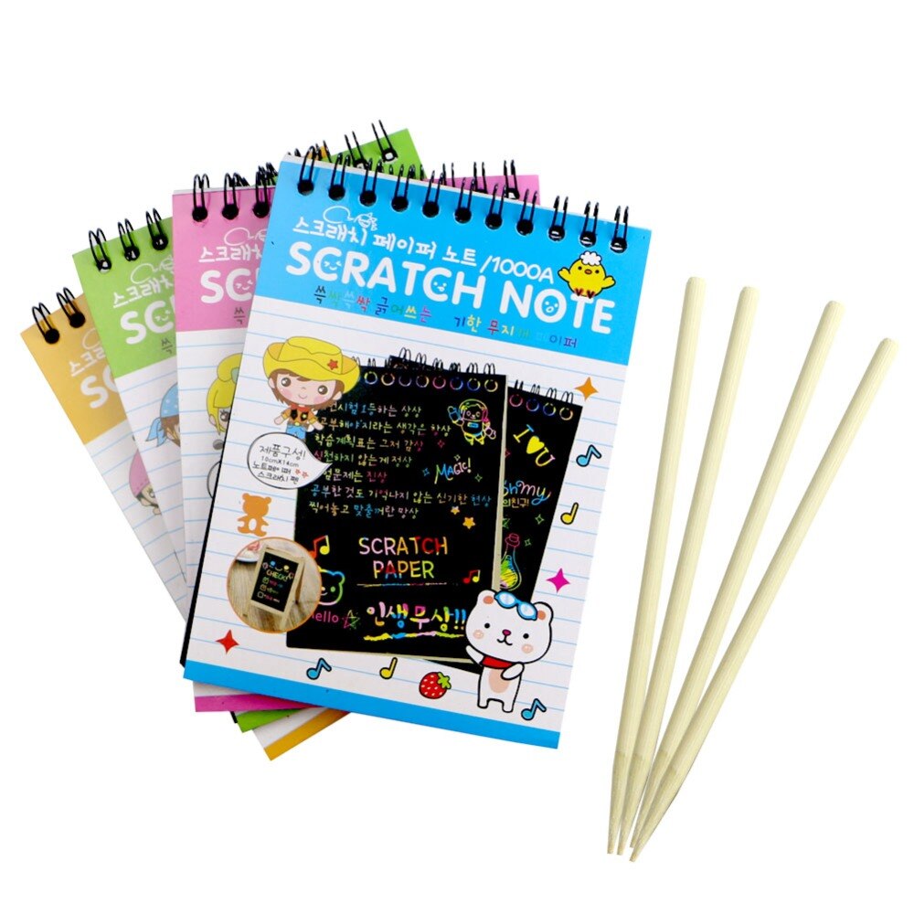 Creatieve Diy Draw Schets Notities Kid Speelgoed Notebook Scratch Note Zwart Karton Papier