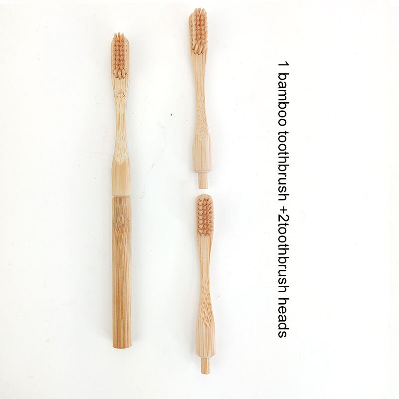 Di bambù Spazzolino Da Denti con il tappo-in di Ricambio Teste della Spazzola Cambiamento Testa ToothBush Cura Dei Denti Spazzole per Pulizia per I viaggi Soggiorno Bagno: 1 Beige 2 Heads