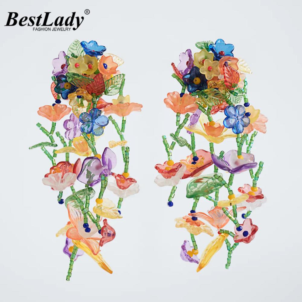 Beste Lady Za Multi-Gekleurde Bloemen Oorbellen Voor Vrouwen Bohemian Handgemaakte Bloem Oorbellen Sieraden Wedding Party Show