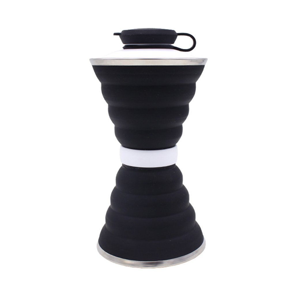 Grote capaciteit siliconen opvouwbare waterkoker verstelbare sportwaterbeker reisvoedselveilige picknick school trendy fles: Zwart en wit