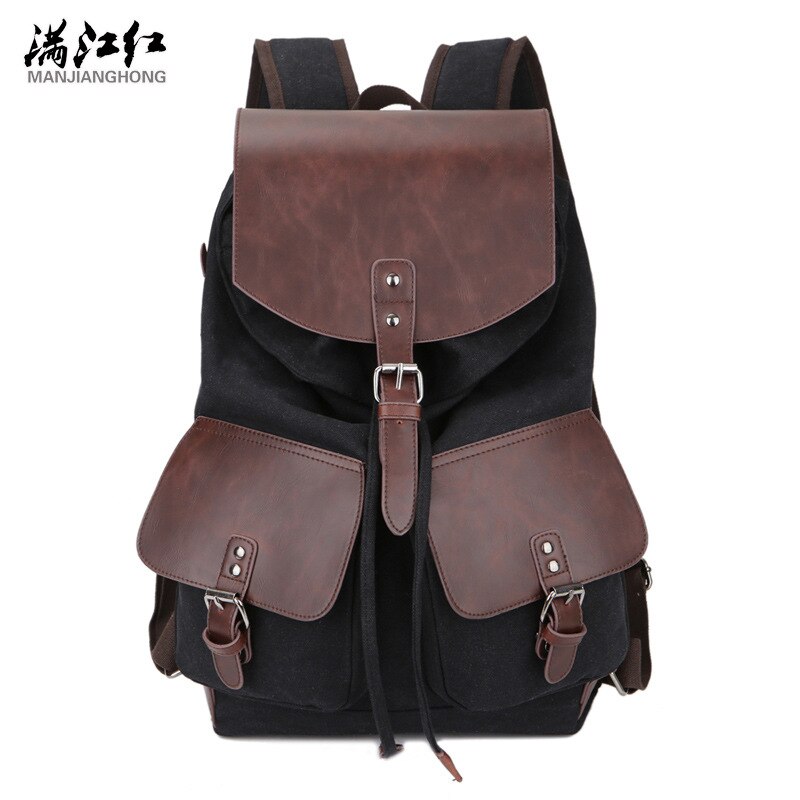 Vintage Canvas Rugzak Mannen Rugzakken Leisure Rugzak Reizen Schooltas Laptop Rugzak Mannen Vintage Schouder Bookbags Retro Tas: Black