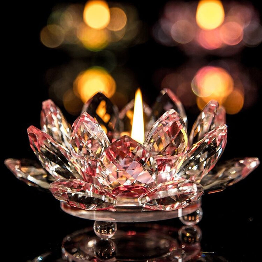Colorful Crystal Lotus Candle Hold Glass Flower Candle Light Holder Candlestick Home Decoration Buddhist Candlestick 1