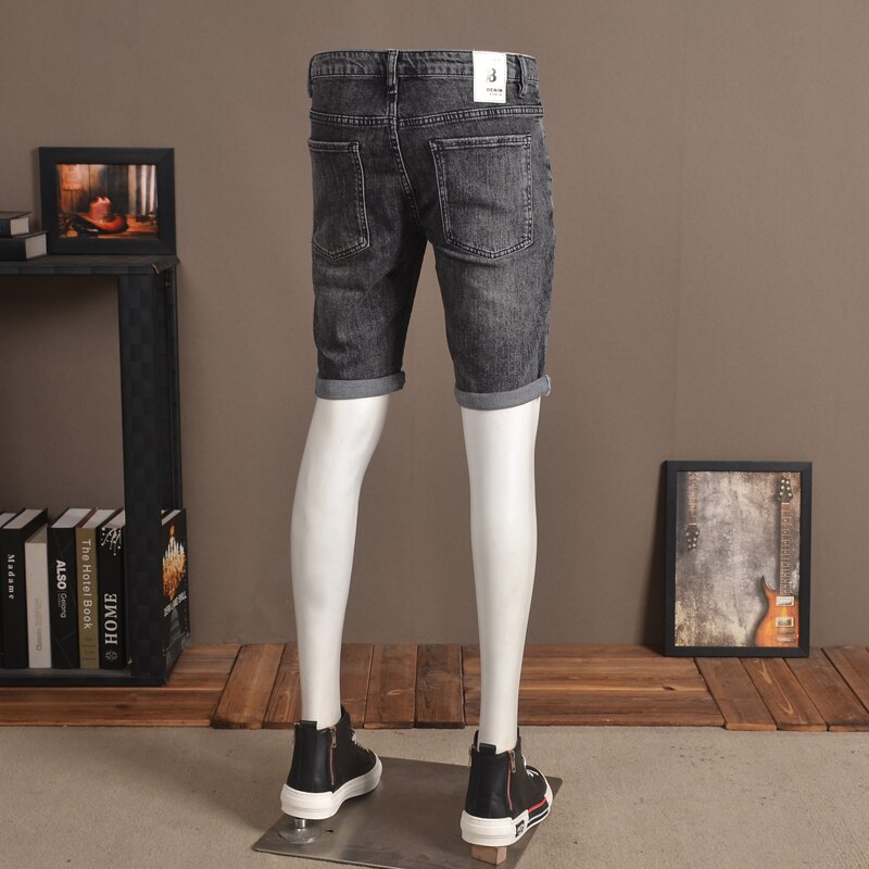 Gescheurde denim shorts casual zomerjeans donkergrijze rechte normale knielengte jeans