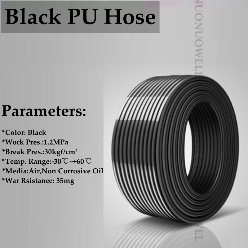 Detail 2m o .d 4 ~ 12mm pneumatisk slange pu polyurethanrør højtrykskompressor luftslange blødt rør: Sort pu slange / 12 x 8mm