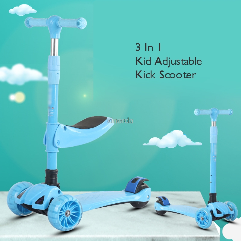 3 In 1 Kid Adjustable Kick Scooter Foldable Seat Flashing 3 wheels Step Scooters Children City Roller Skateboard For Kids