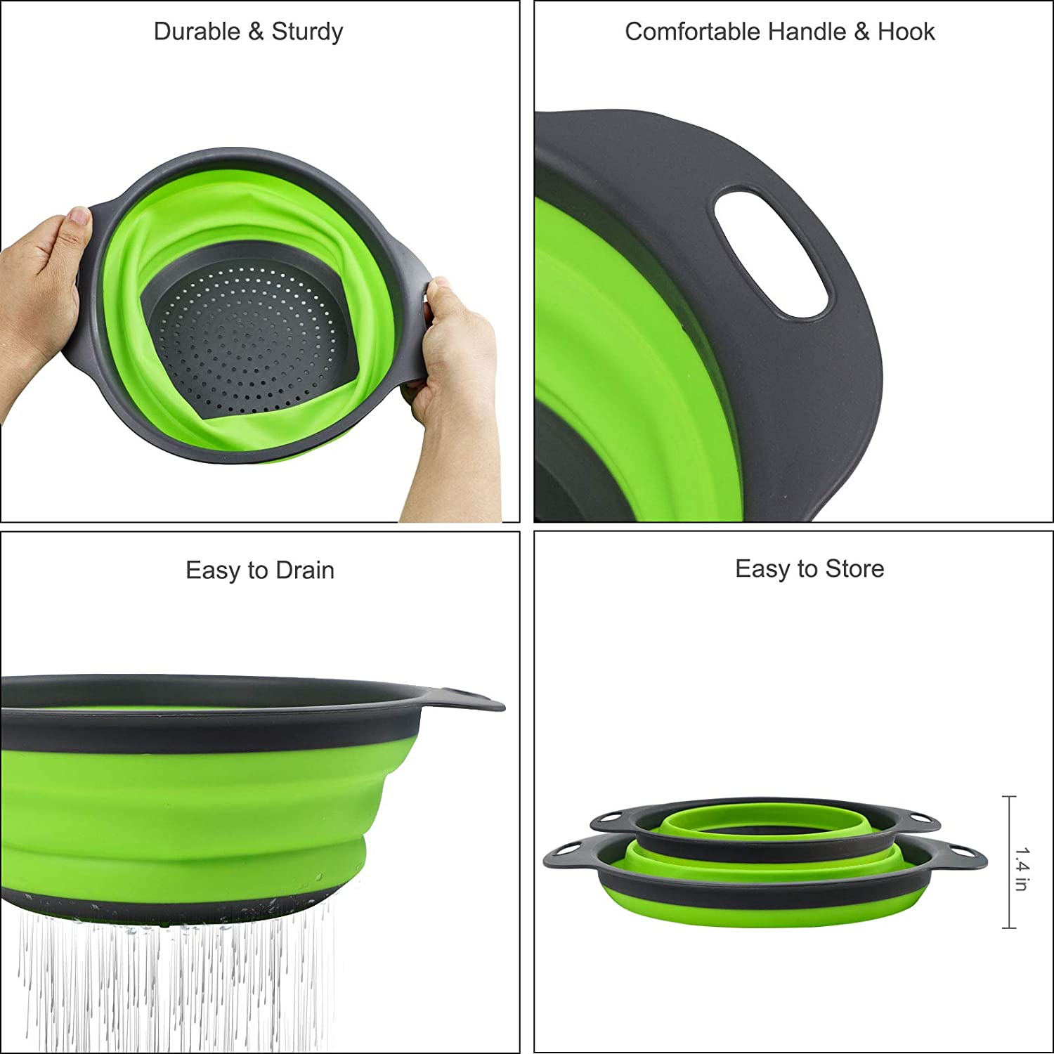 Colador de silicona plegable para lavar frutas y verduras, cesta con mango, escurridor, herramientas de cocina