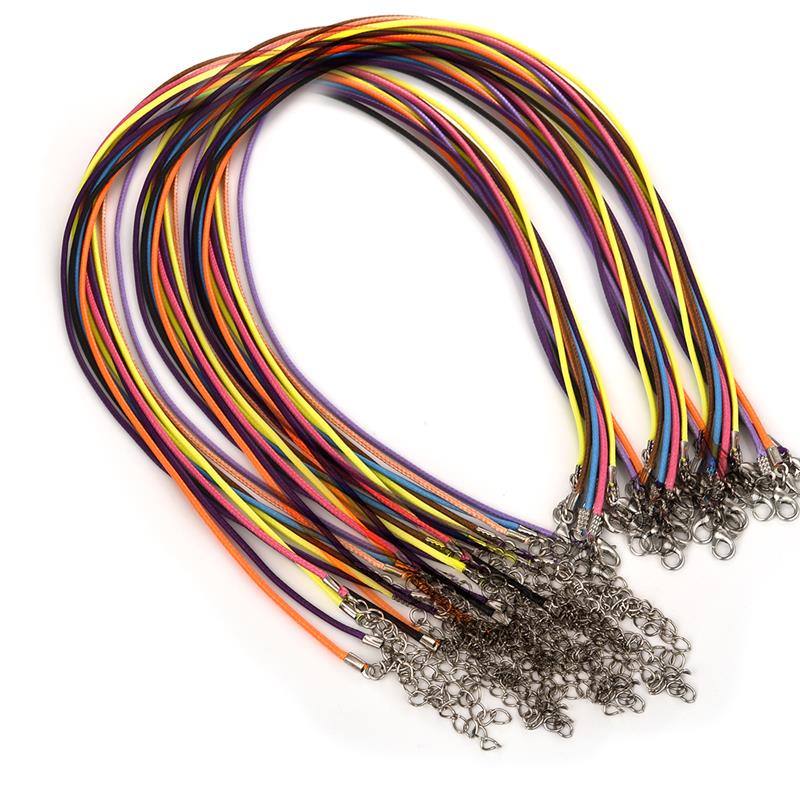 50Pcs/lot 1.5/2mm Leather String Cord Wax Braid Rope Adjustable Chain Lobster Clasp Wax Rope Necklaces Pendant Jewelry Findings: Blue