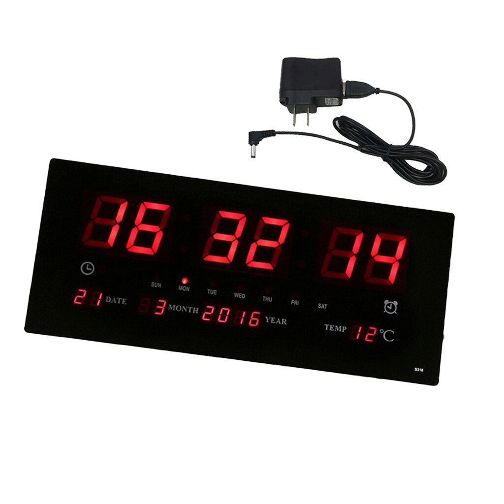 Plug In LED Digit Wall Clock Electronic Watch Time Thermometer Night