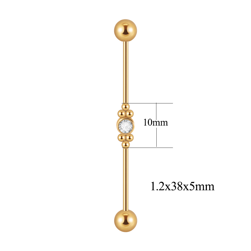 1 pieza de barra Industrial de acero inoxidable, puente largo, Micro inserción, pendiente de circón, joyería transversal para Piercing en la oreja para mujer, 16G