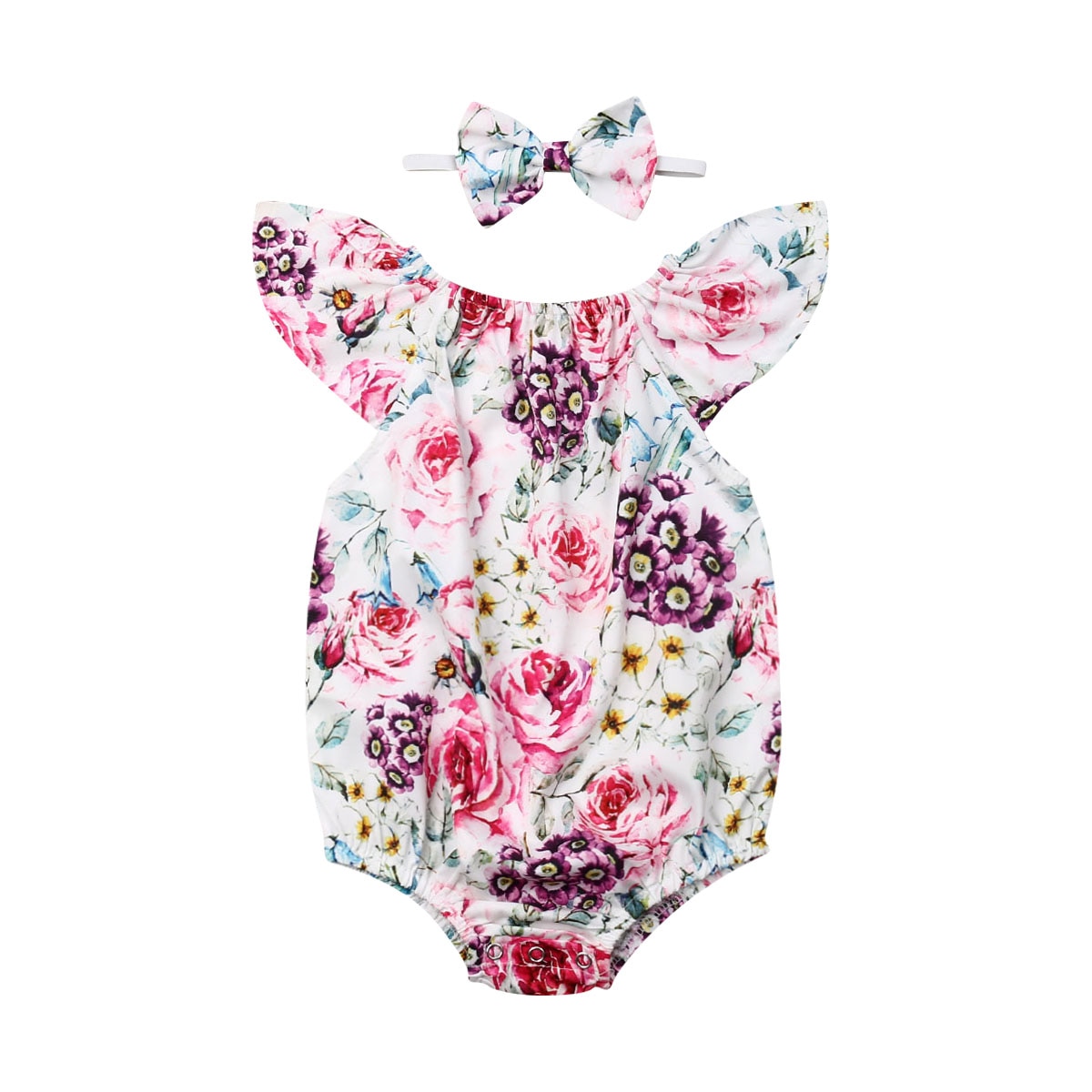 Pasgeboren Baby Meisje 0-24M Kleding Mouwloze Bloemenprint Romper Jumpsuit Hoofdband 2 Stuks Outfits Babykleertjes