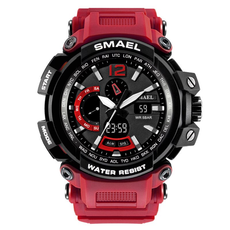 Snelle Levering Smael Mannen Sport Shock Horloge 30M Waterdicht Mannen Klok Dual Display Analoge Digitale Led Elektronische Horloges: Red 