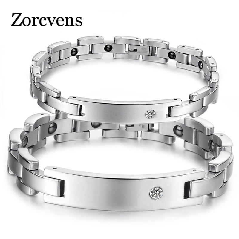 Zorcvens Liefhebbers Magnetische Gezondheid Armbanden Bangles 316L Rvs Zirconia Armband Voor Vrouwen Mannen