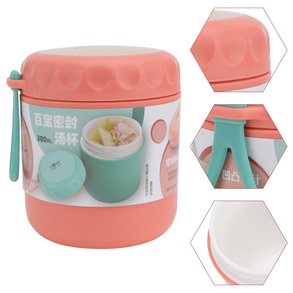 1pc Portable Sealed Soup Cup Breakfast Porridge Cup Insulated Food Container: Pink