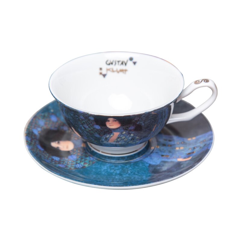 Klimt oljemaleri fint bein Kina te kaffekopp og tallerken sett
