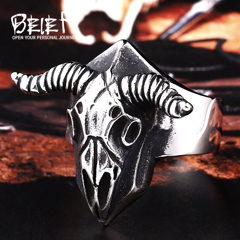 Beier store 316L Stainless Steel ring Animal ram Ring For Men Punk jewelry LLBR8-462R