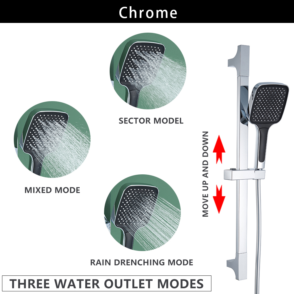 Wall Mounted Adjustable Slide Shower Bar Bathroom Shower Riser Sliding Bar Set with Hose and Shower Black Gold Minimalist Style: Light Grey