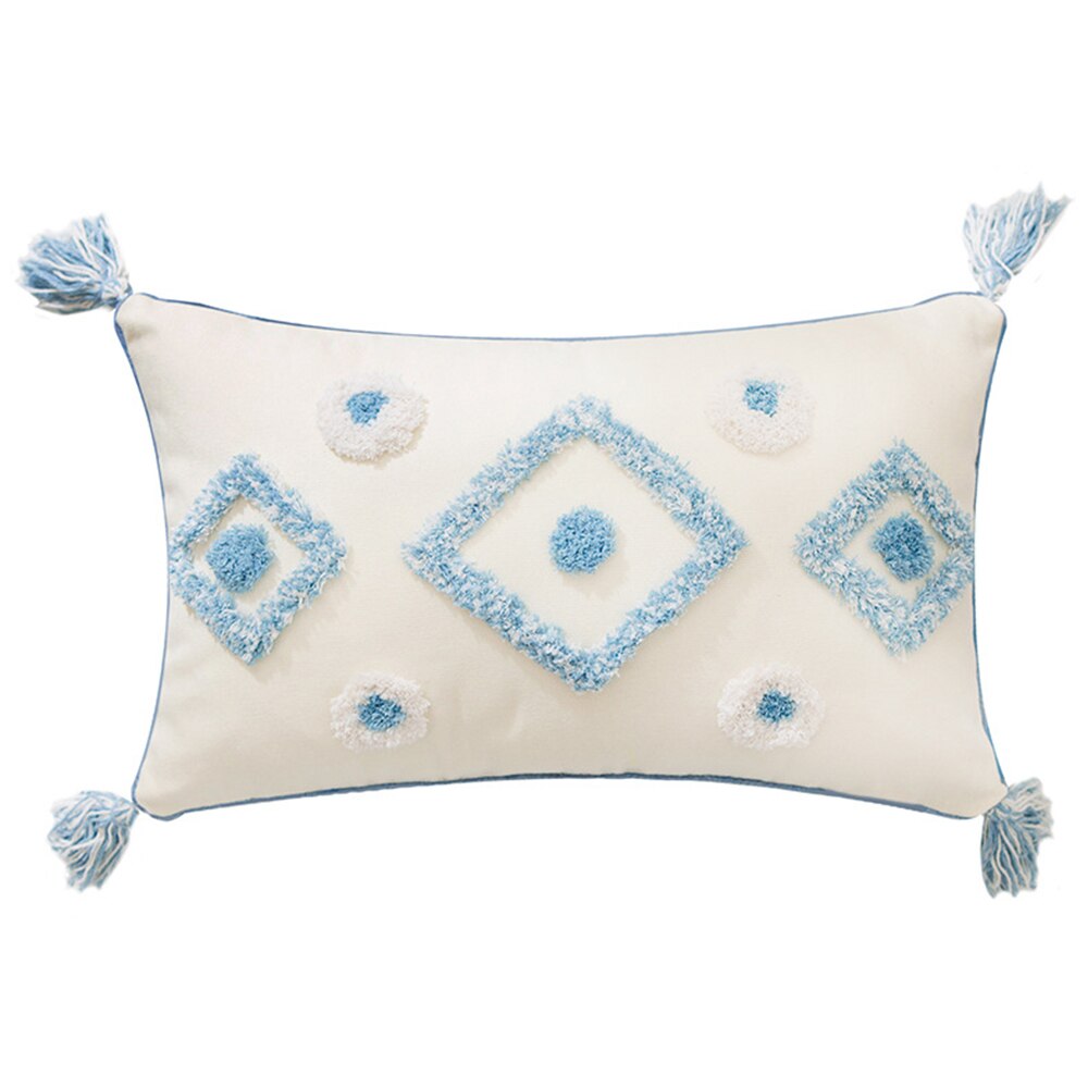 Boho stil handgjort kuddfodral plysch blå diamant med söt cirkel marockansk färgglada kuddfodral 45 x 45cm hem dekorativa: 4