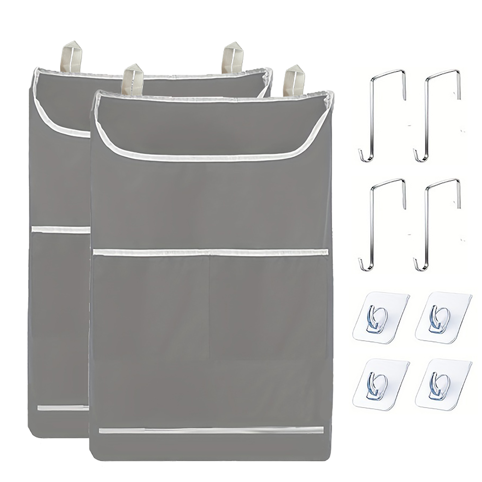 Deurhangende wasmandzak, hangende wasmand met grote opening en 2 soorten haken voor vuile familiekleding: Light Grey