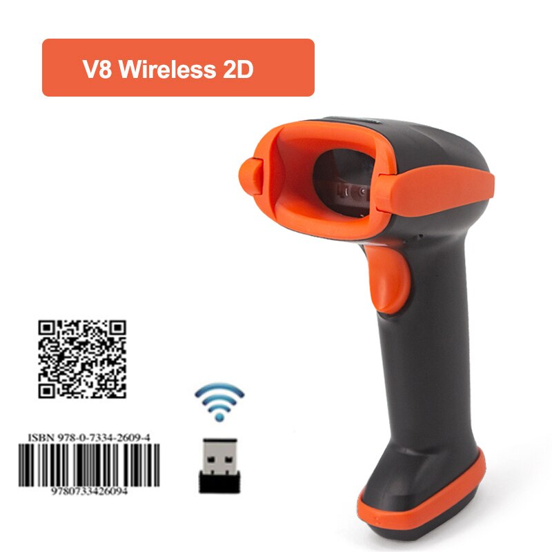 Handheld kabellos Barcode Scanner Tragbare verdrahtet 1D 2D QR Code PDF417 Leser für Einzelhandel Einkaufen Logistik Lagerbier: V8W kabellos 2D