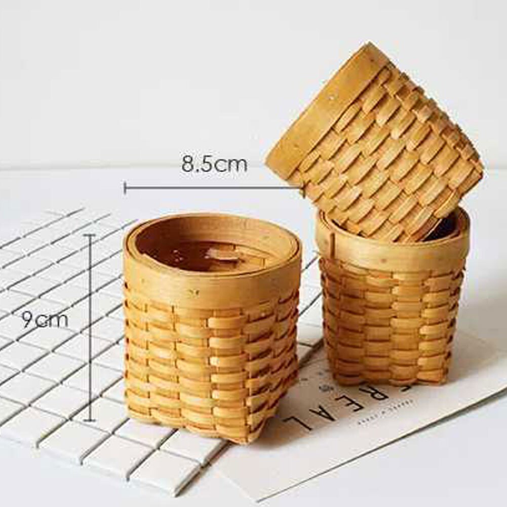 Pen Holder Hand-Woven Wood Pen Pencil Storage Box Desk Pen Cup Organizer for Small Objects