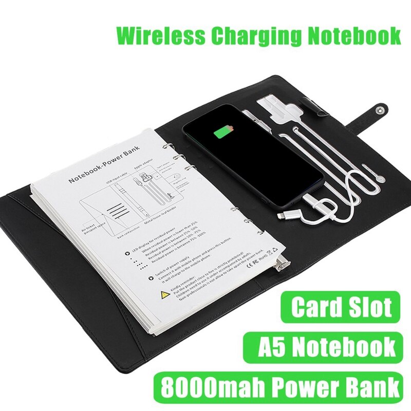 Business Note Book Multi Functional A5 Power Book 8000 MAh Power Bank Qi Wireless Charging Note Book Binder Spiral Diary Planner