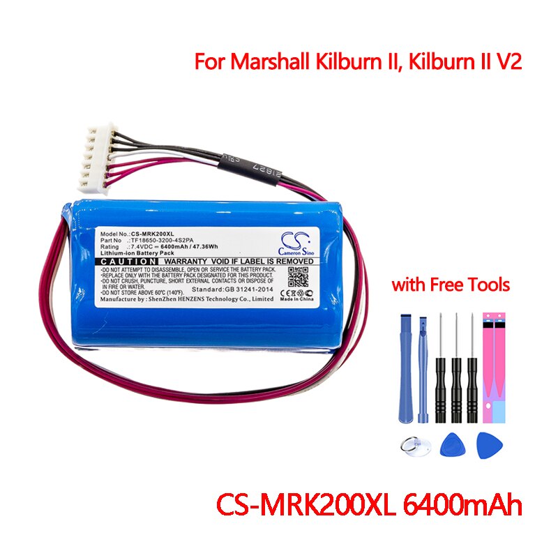 Bluetooth Speaker Batterij CS-MRK200XL Voor Marshall Kilburn Ii, Kilburn Ii V2 Cameron Sino Oplaadbare Lautsprecher 6400Mah