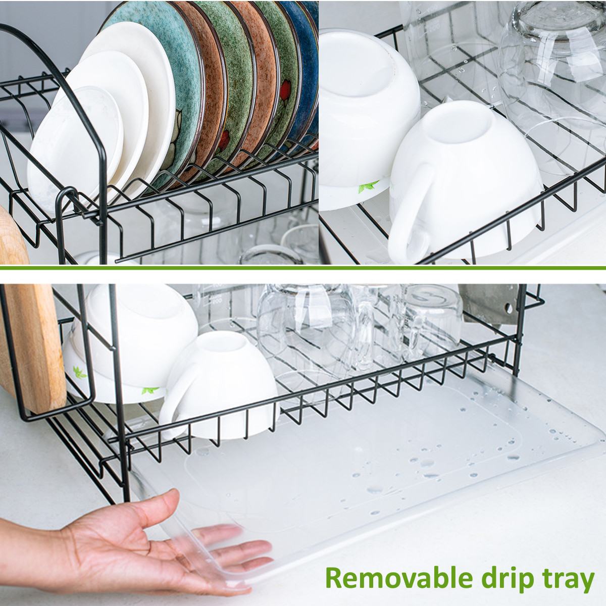 2 Tier Dish Drainer Rack Holder Dish Drying Rack S... – Grandado