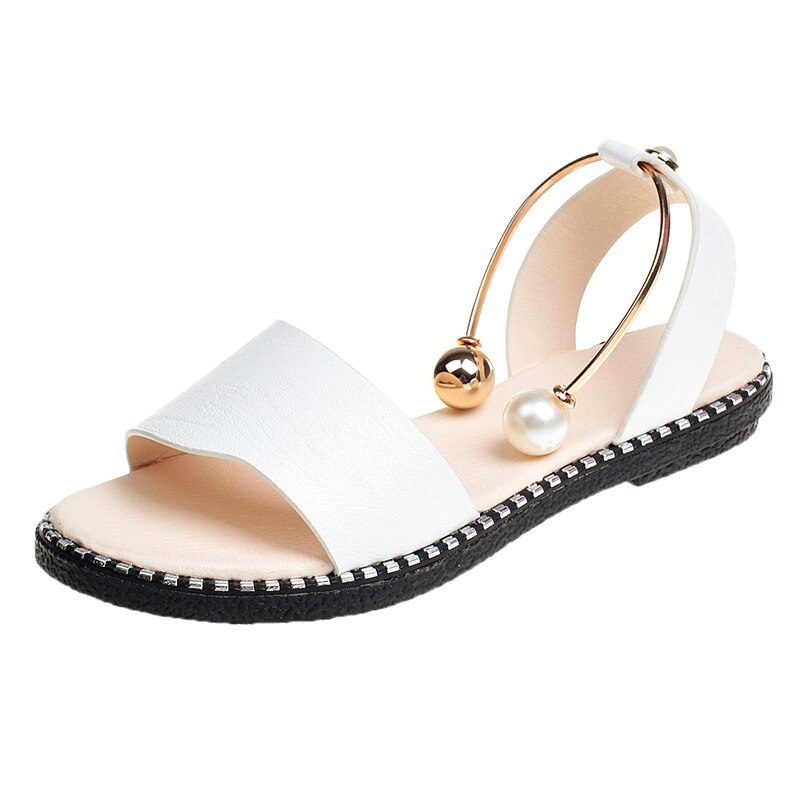 sommer Frauen Sandalen Unterhose Auf gucken Zehe Slingback Schuhe Rom Damen Solide Metall Dekoration lässig Weibliche Schuhe: Weiß / 38