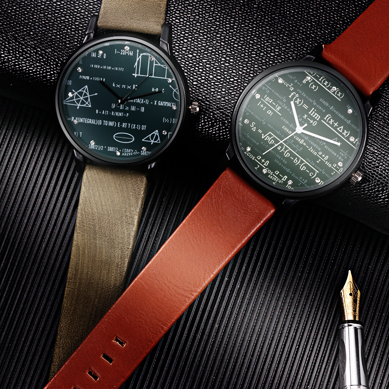 Miler Mens watch leather quartz Mathe matical formula prints wrist watch men causal relogio masculino erkek kol saati