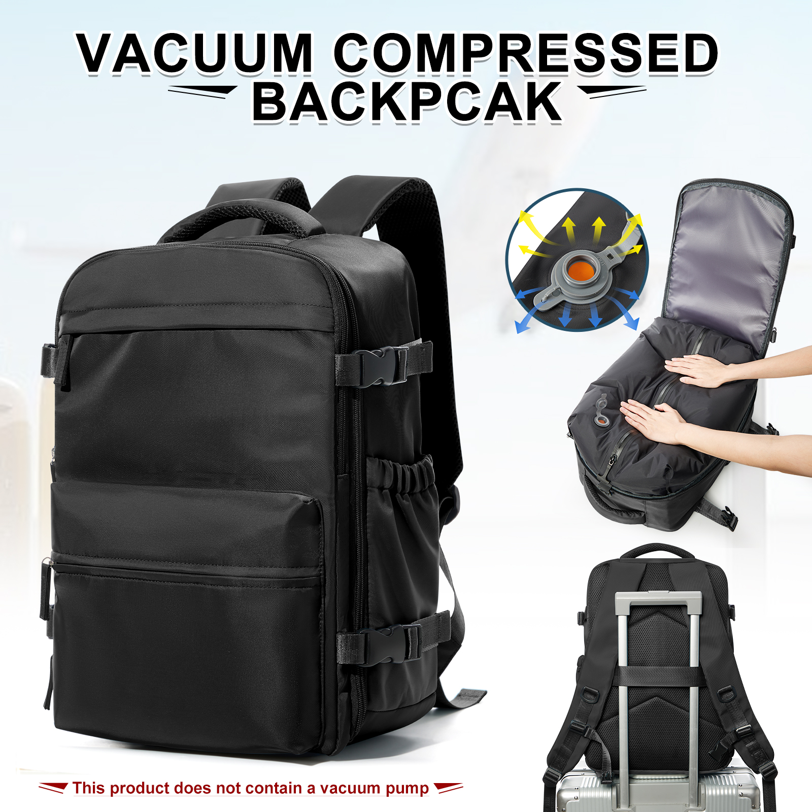 Ryanair sac à dos voyage cabine avion 40x20x25, sac à dos de compression sous vide Air, femmes hommes sac à dos sac pour ordinateur portable d'affaires sac à main: BLEU CIEL
