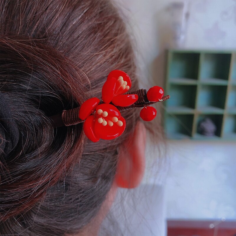 Morkopela-horquilla de madera de flor de ciruelo hecha a mano para mujer, accesorios de horquillas Vintage, joyería para el cabello de banquete