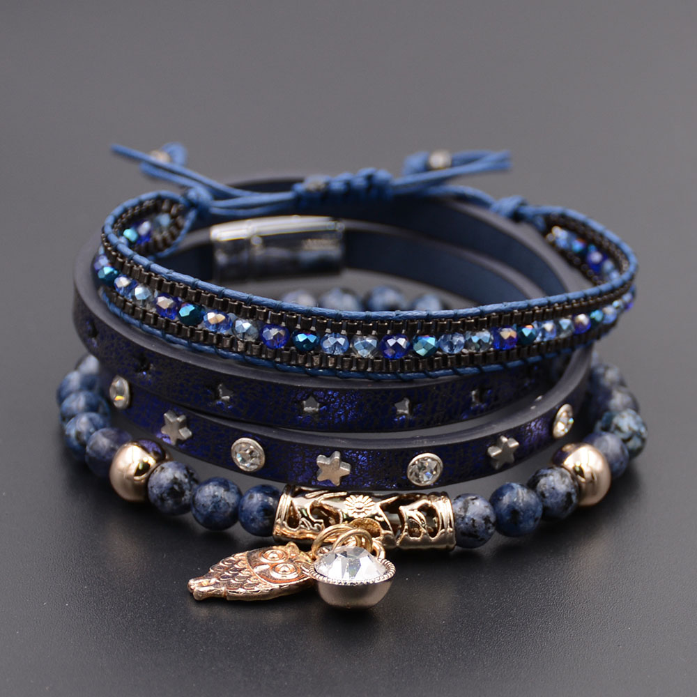 WELLMORE 3 pcs pulseiras composto modo perla braceletes de couro menina pulseiras charme pulseiras para as mulheres por atacado