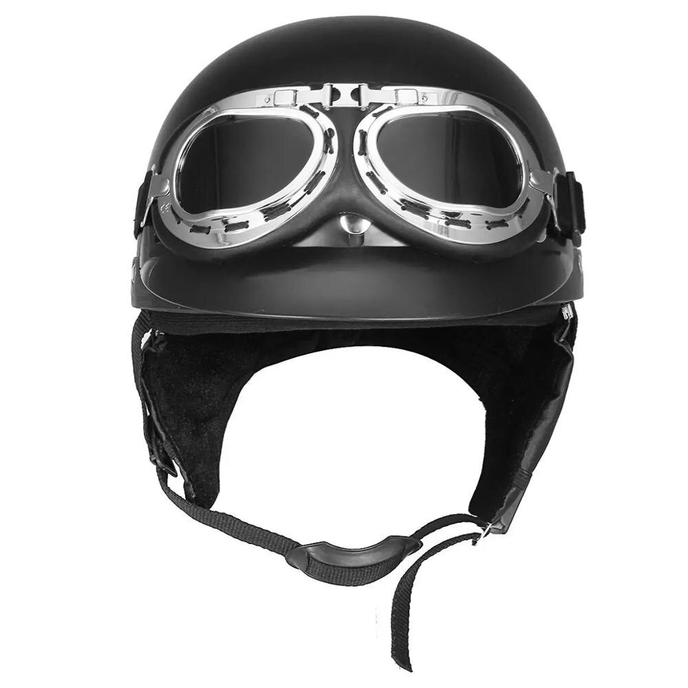 Retro mat sort motorcykel halv ansigt hjelm biker scooter med solskærm uv beskyttelsesbriller cafe racer