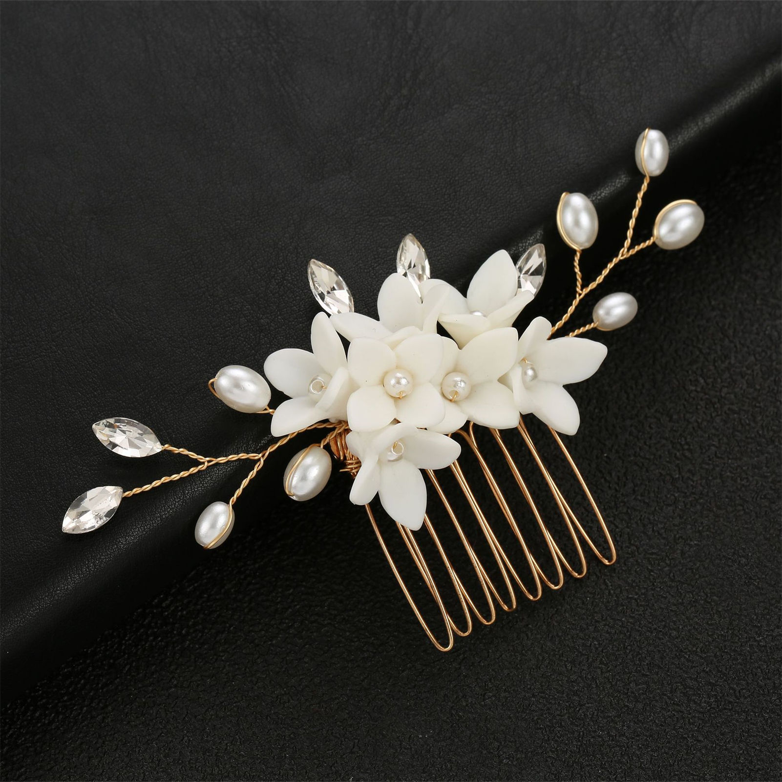 Peineta de aleación de perlas para boda, joyería para niñas, horquilla hecha a mano, Tiaras nupciales, accesorio para el cabello de boda, de joyería: Color amarillo claro