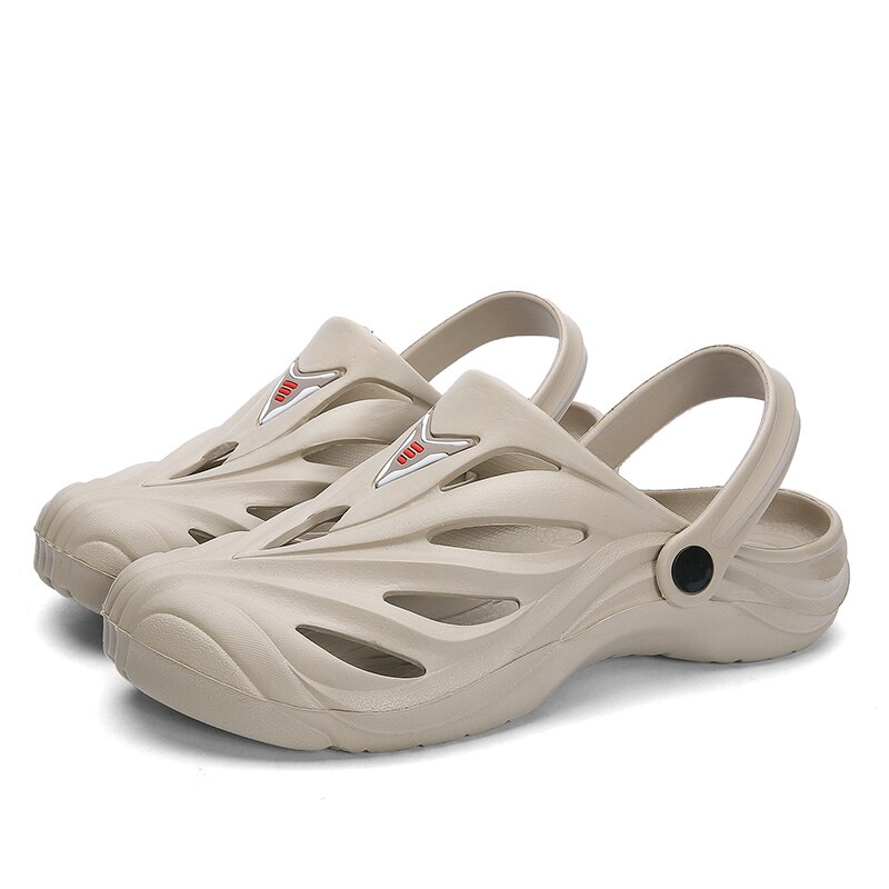 Été plage hommes sandales jaune confortable mocassins trou chaussures hommes décontracté antidérapant caoutchouc sabots jardin sandales Sandalia Hombre: Beige -A20199 / 44