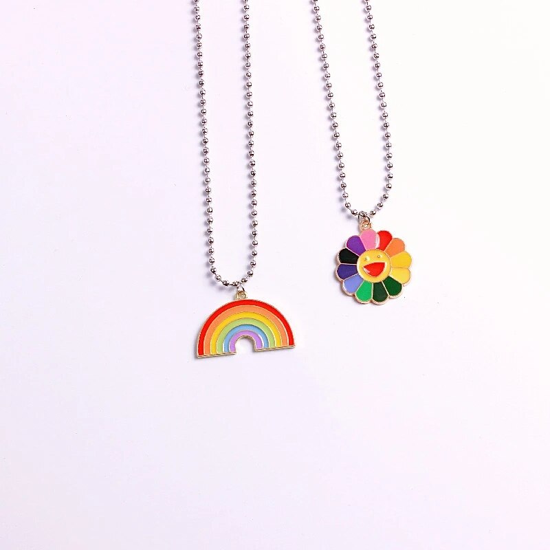 Colgante arcoíris estilo minimalista Hip Hop para mujer, colgante arcoíris de pétalos coloridos de girasol y girasol, joyería Punk con personalidad Rock