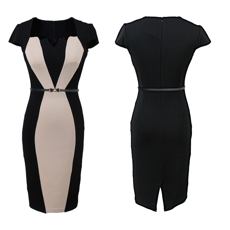 Office Lady Formal Suit Female Business Work One Piece Dress Suits for Women Contrast Patchwork Bodycon Pencil Dresses XXL