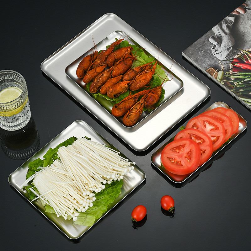 Bandeja de repostería poco profunda de acero inoxidable, platos de almacenamiento de alimentos para frutas, platos antiadherentes, sartén para pasteles, utensilios de cocina para Cocina