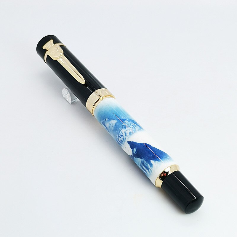 Jinhao 650 Luxury Fountain Pen Shell Calligraphy Pen Mb or 1.0mm Nib Blue Writing Pens Caneta Tinteiro: zhumu / F
