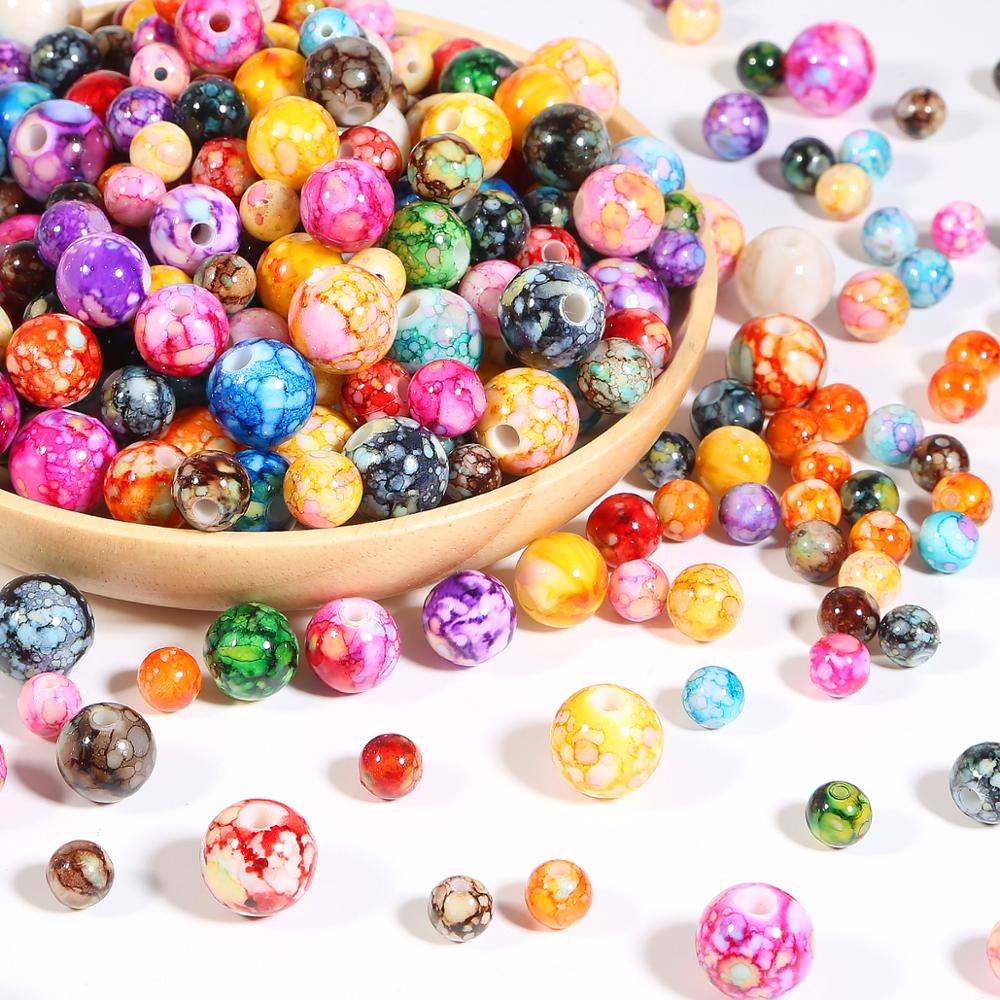 Blandet farve 8mm/10mm/12mm/14mm akrylperler runde løse mellemrum perler diy håndværk beklædningsgenstande til dekoration sy tilbehør