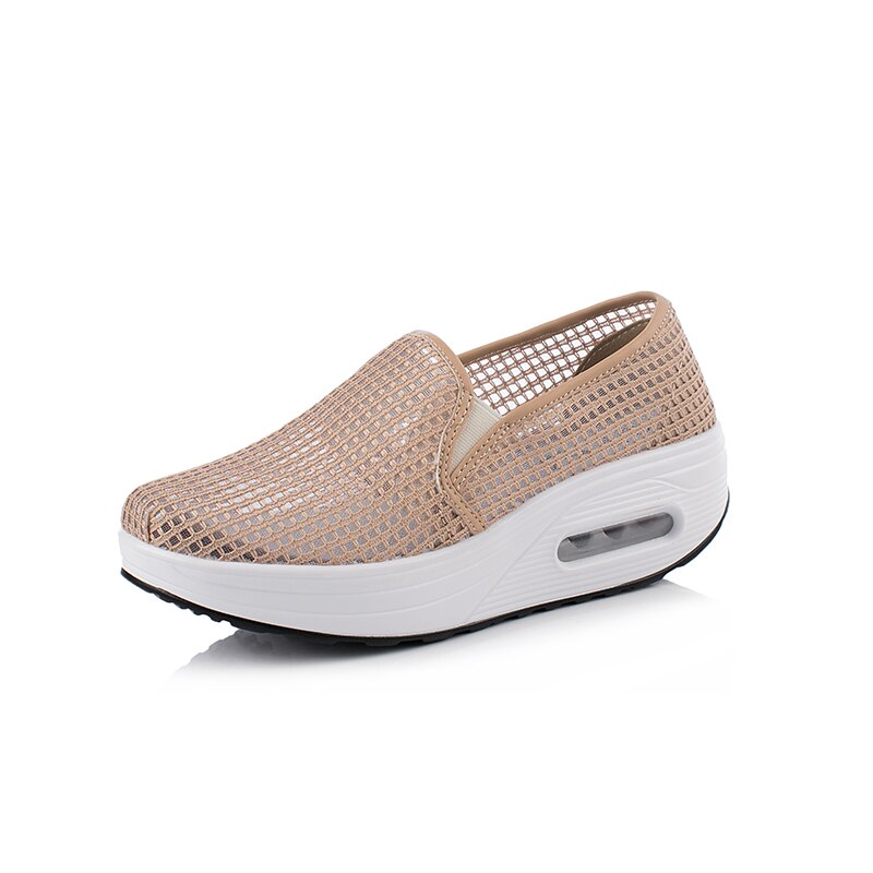 Women's Mesh Platform Toning Shoes - Slip-On Wedge Sneakers for Fitness & Height Increase: Pink / 35