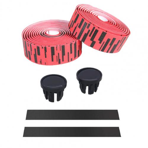 2Pcs Antislip Faux Leer Eva Road Fietsstuur Bandjes Rijden Levert Fietsstuur: Red Black